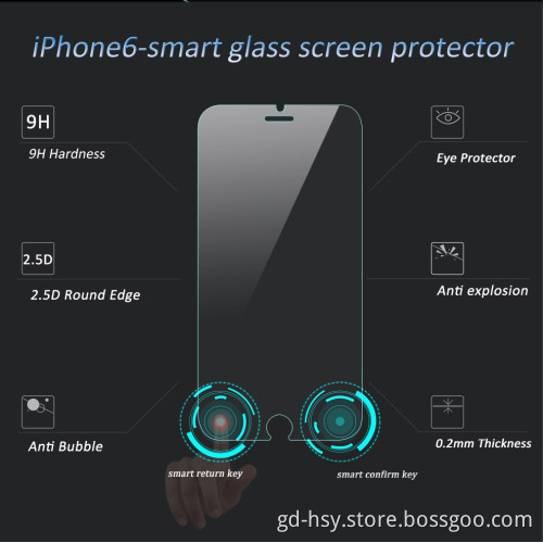 HUYSHE Hot Selling 0.33mm 9H Full Cover Smart Key Japan AGC Tempered Glass Screen Protector Black and White for iphone 6/6plus